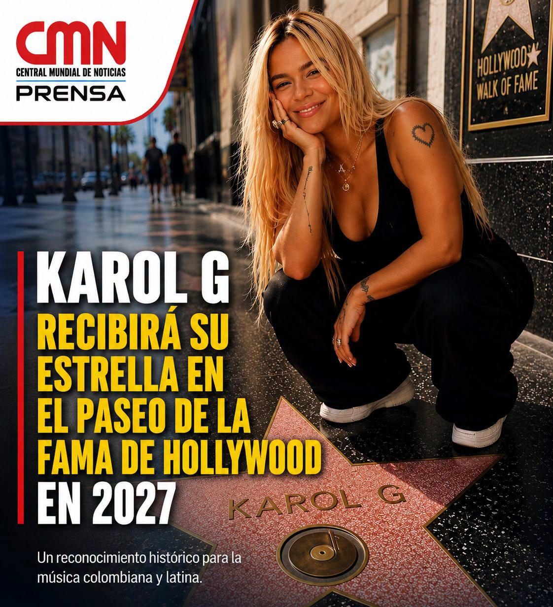 KAROL G RECIBIRÁ SU ESTRELLA EN EL PASEO DE LA FAMA DE HOLLYWOOD EN 2027.